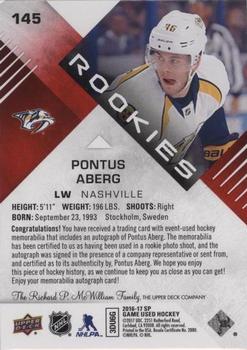 2016-17 SP Game Used - Red Autograph Material #145 Pontus Aberg Back