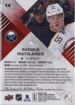 2016-17 SP Game Used - Red Autograph Material Spectrum Premium #14 Rasmus Ristolainen Back