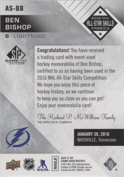 2016-17 SP Game Used - 2016 All-Star Skills Fabrics #AS-BB Ben Bishop Back