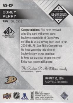 2016-17 SP Game Used - 2016 All-Star Skills Fabrics #AS-CP Corey Perry Back
