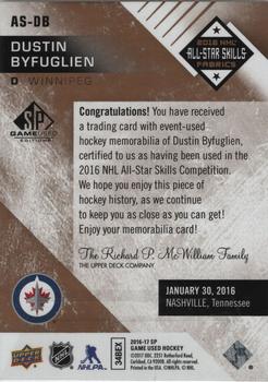 2016-17 SP Game Used - 2016 All-Star Skills Fabrics Patch #AS-DB Dustin Byfuglien Back