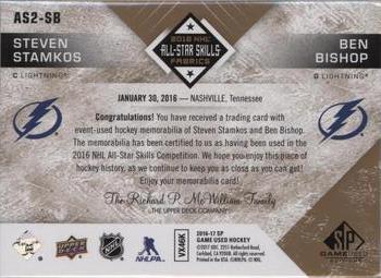 2016-17 SP Game Used - 2016 All-Star Skills Dual Fabrics Patch #AS2-SB Steven Stamkos / Ben Bishop Back