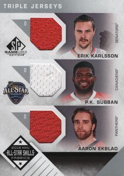 2016-17 SP Game Used - 2016 All-Star Skills Fabrics Triples #AS3-KSE Erik Karlsson / P.K. Subban / Aaron Ekblad Front