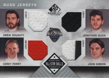 2016-17 SP Game Used - 2016 All-Star Skills Fabrics Quads #AS4-SOCAL Drew Doughty / Jonathan Quick / Corey Perry / John Gibson Front