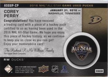 2016-17 SP Game Used - 2016 All-Star Skills Game-Used Pucks #ASGUP-CP Corey Perry Back