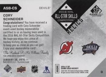 2016-17 SP Game Used - 2016 All-Star Skills Relic Blends #ASB-CS Cory Schneider Back