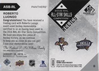 2016-17 SP Game Used - 2016 All-Star Skills Relic Blends #ASB-RL Roberto Luongo Back
