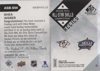 2016-17 SP Game Used - 2016 All-Star Skills Relic Blends #ASB-SW Shea Weber Back