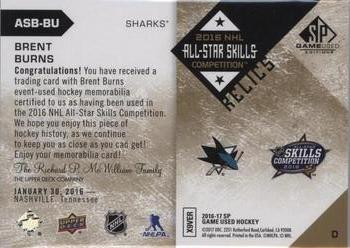 2016-17 SP Game Used - 2016 All-Star Skills Relic Blends Patch #ASB-BU Brent Burns Back