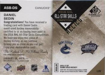 2016-17 SP Game Used - 2016 All-Star Skills Relic Blends Patch #ASB-DS Daniel Sedin Back