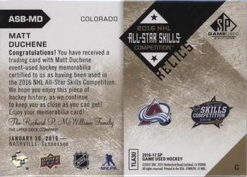 2016-17 SP Game Used - 2016 All-Star Skills Relic Blends Patch #ASB-MD Matt Duchene Back
