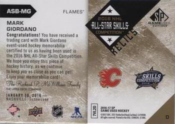 2016-17 SP Game Used - 2016 All-Star Skills Relic Blends Patch #ASB-MG Mark Giordano Back