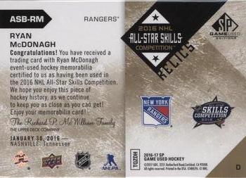2016-17 SP Game Used - 2016 All-Star Skills Relic Blends Patch #ASB-RM Ryan McDonagh Back