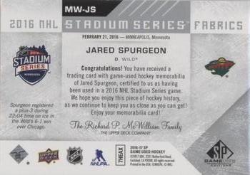 2016-17 SP Game Used - 2016 Stadium Series Fabrics #MW-JS Jared Spurgeon Back