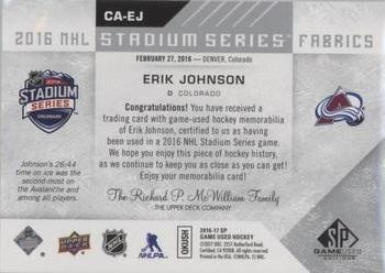 2016-17 SP Game Used - 2016 Stadium Series Fabrics #CA-EJ Erik Johnson Back