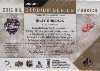 2016-17 SP Game Used - 2016 Stadium Series Fabrics Patch #RW-RS Riley Sheahan Back