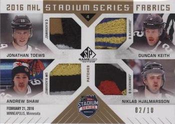 2016-17 SP Game Used - 2016 Stadium Series Quad Fabrics Patch #SS4-CHI Jonathan Toews / Duncan Keith / Andrew Shaw / Niklas Hjalmarsson Front