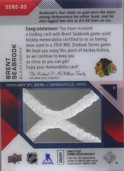 2016-17 SP Game Used - 2016 Stadium Series Material Net Cord #SSNC-BS Brent Seabrook Back
