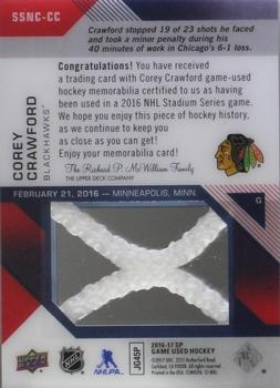 2016-17 SP Game Used - 2016 Stadium Series Material Net Cord #SSNC-CC Corey Crawford Back