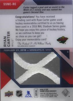 2016-17 SP Game Used - 2016 Stadium Series Material Net Cord #SSNC-RC Ryan Carter Back