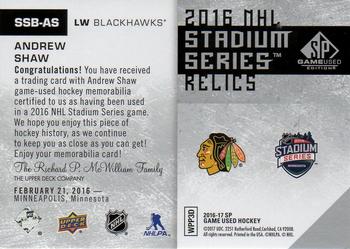 2016-17 SP Game Used - 2016 Stadium Series Relic Blends #SSB-AS Andrew Shaw Back