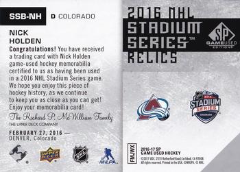 2016-17 SP Game Used - 2016 Stadium Series Relic Blends #SSB-NH Nick Holden Back