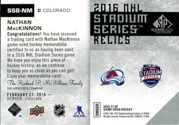 2016-17 SP Game Used - 2016 Stadium Series Relic Blends #SSB-NM Nathan MacKinnon Back