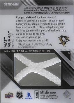 2016-17 SP Game Used - 2016 Stanley Cup Finals Material Net Cord #SCNC-MM Matt Murray Back