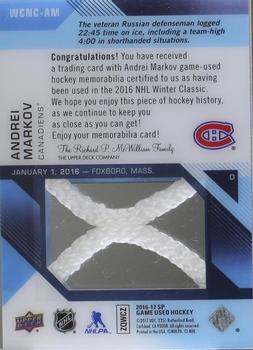 2016-17 SP Game Used - 2016 Winter Classic Material Net Cord #WCNC-AM Andrei Markov Back