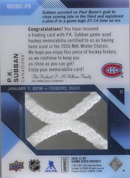 2016-17 SP Game Used - 2016 Winter Classic Material Net Cord #WCNC-PS P.K. Subban Back