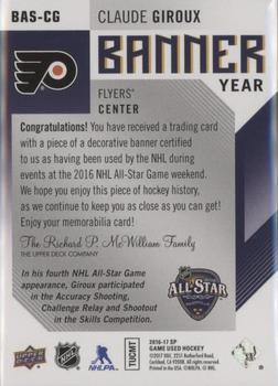 2016-17 SP Game Used - Banner Year All-Star 2016 #BAS-CG Claude Giroux Back