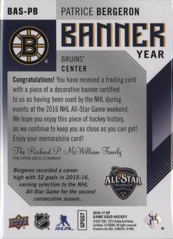 2016-17 SP Game Used - Banner Year All-Star 2016 #BAS-PB Patrice Bergeron Back