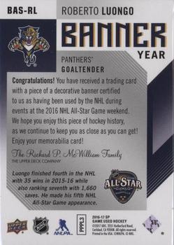 2016-17 SP Game Used - Banner Year All-Star 2016 #BAS-RL Roberto Luongo Back