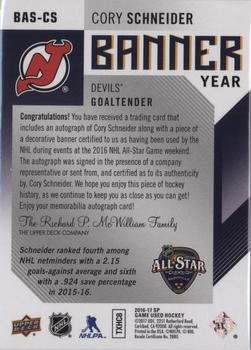 2016-17 SP Game Used - Banner Year All-Star 2016 Autographs #BAS-CS Cory Schneider Back