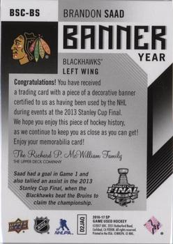 2016-17 SP Game Used - Banner Year Stanley Cup Finals #BSC-BS Brandon Saad Back