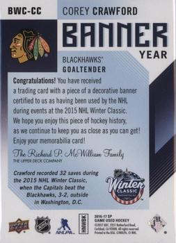 2016-17 SP Game Used - Banner Year Winter Classic #BWC-CC Corey Crawford Back