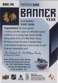 2016-17 SP Game Used - Banner Year Winter Classic #BWC-PK Patrick Kane Back