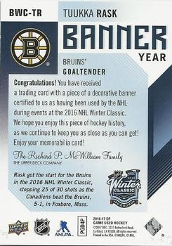 2016-17 SP Game Used - Banner Year Winter Classic #BWC-TR Tuukka Rask Back