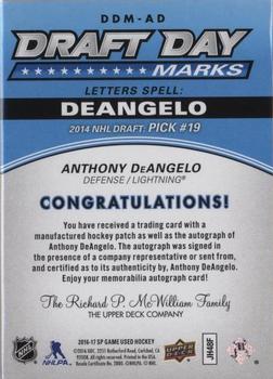 2016-17 SP Game Used - Draft Day Marks Manufactured Letters #DDM-AD Anthony DeAngelo Back