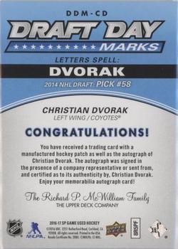 2016-17 SP Game Used - Draft Day Marks Manufactured Letters #DDM-CD Christian Dvorak Back