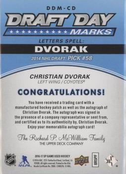 2016-17 SP Game Used - Draft Day Marks Manufactured Letters #DDM-CD Christian Dvorak Back