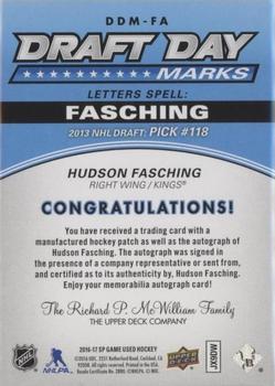 2016-17 SP Game Used - Draft Day Marks Manufactured Letters #DDM-FA Hudson Fasching Back