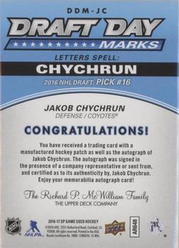 2016-17 SP Game Used - Draft Day Marks Manufactured Letters #DDM-JC Jakob Chychrun Back
