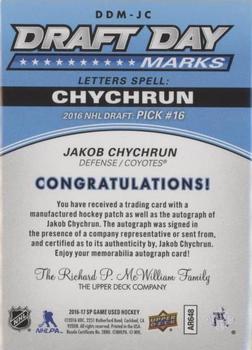 2016-17 SP Game Used - Draft Day Marks Manufactured Letters #DDM-JC Jakob Chychrun Back