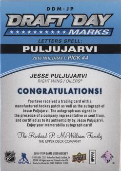 2016-17 SP Game Used - Draft Day Marks Manufactured Letters #DDM-JP Jesse Puljujarvi Back