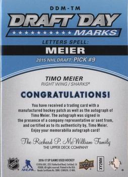 2016-17 SP Game Used - Draft Day Marks Manufactured Letters #DDM-TM Timo Meier Back