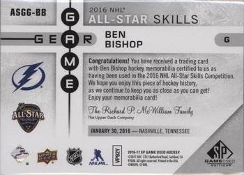 2016-17 SP Game Used - Game Gear 2016 All-Star Skills #ASGG-BB Ben Bishop Back