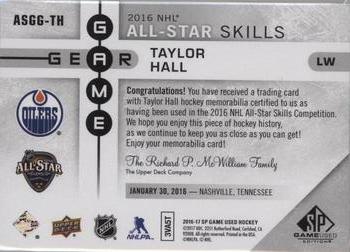 2016-17 SP Game Used - Game Gear 2016 All-Star Skills #ASGG-TH Taylor Hall Back