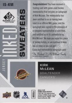 2016-17 SP Game Used - Inked Sweaters #IS-KM Kirk McLean Back
