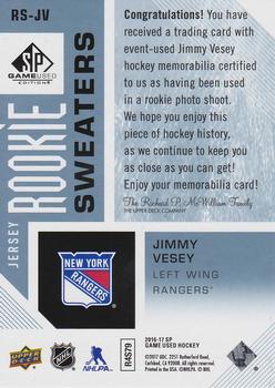 2016-17 SP Game Used - Rookie Sweaters #RS-JV Jimmy Vesey Back